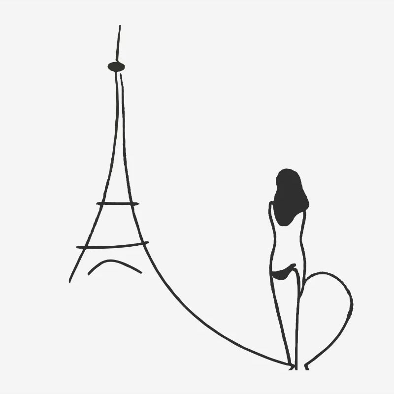 One Line Drawing Mrs. Eiffel Tower Paris