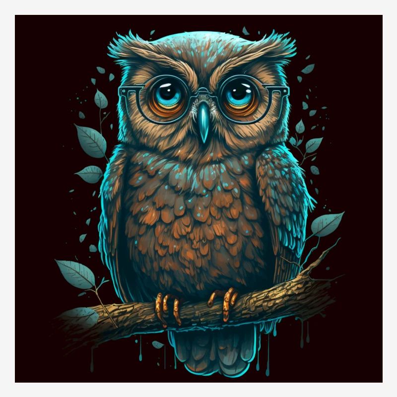 Süsse nerdy Eule mit einer Brille auf einem Ast