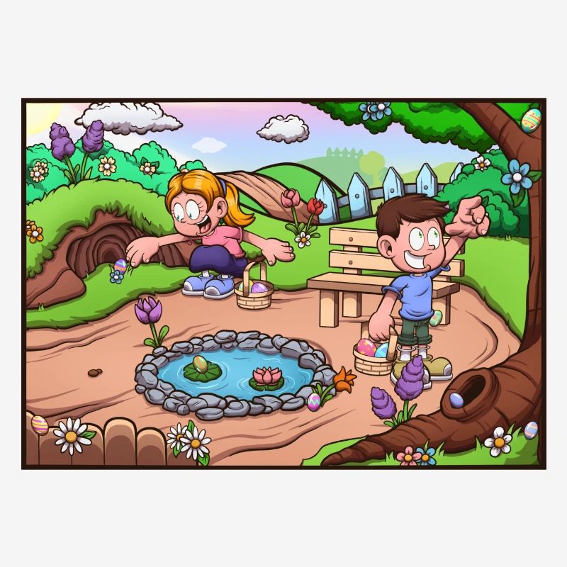 Kids Doing An Easter Egg Hunt