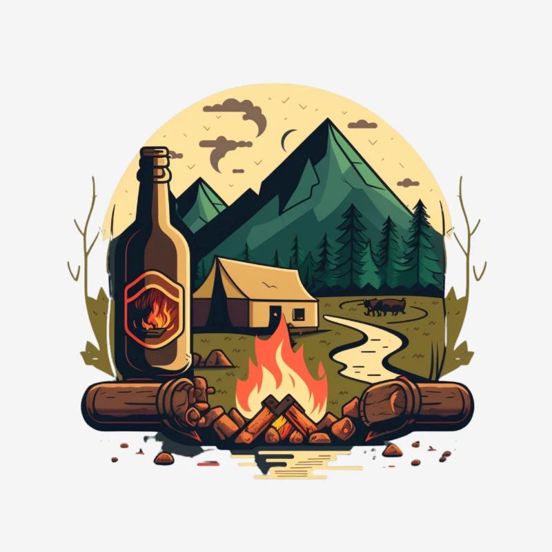 Camping with campfire and beer in nature