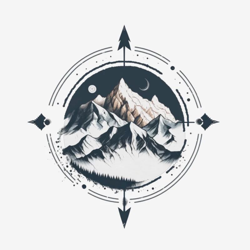 Minimalist compass with mountains