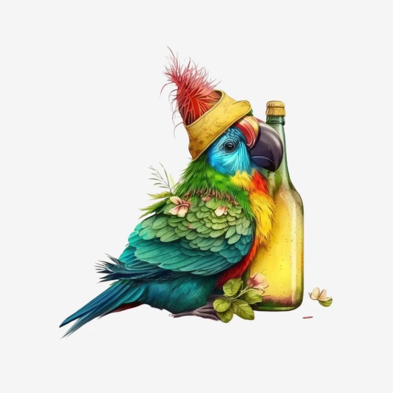 Papagei kuschelt mit Bier