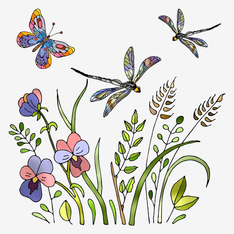Libellules et papillon