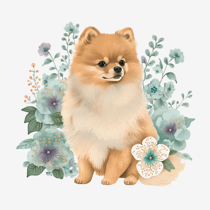 Pomeranain Zwergspitz Blumen Pastell