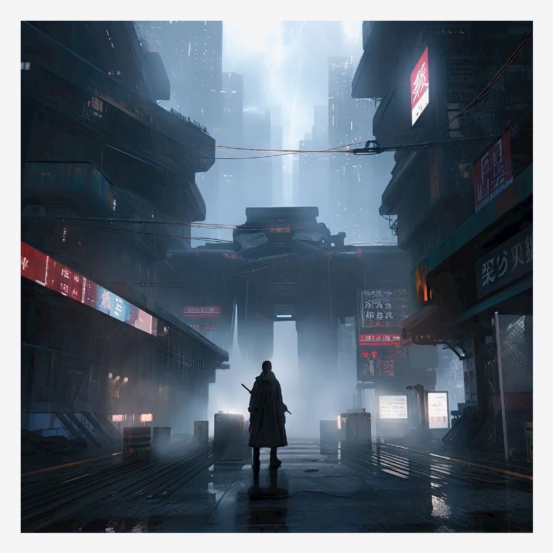 Shadow Ronin: Samurai Silhouette in a Rainy