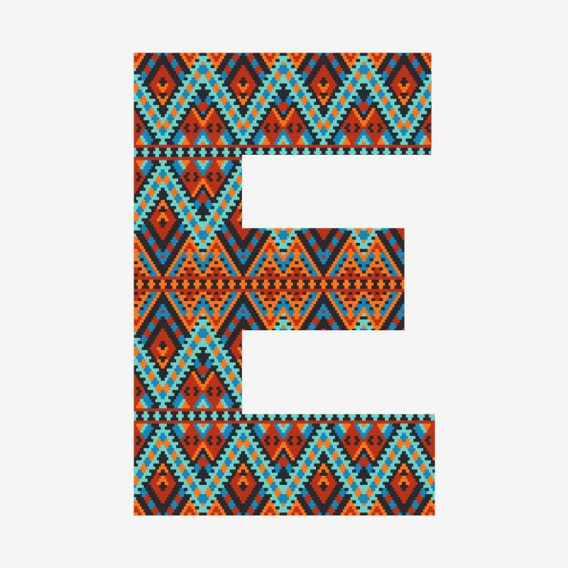 Lettre E- design boho, monogramme coloré
