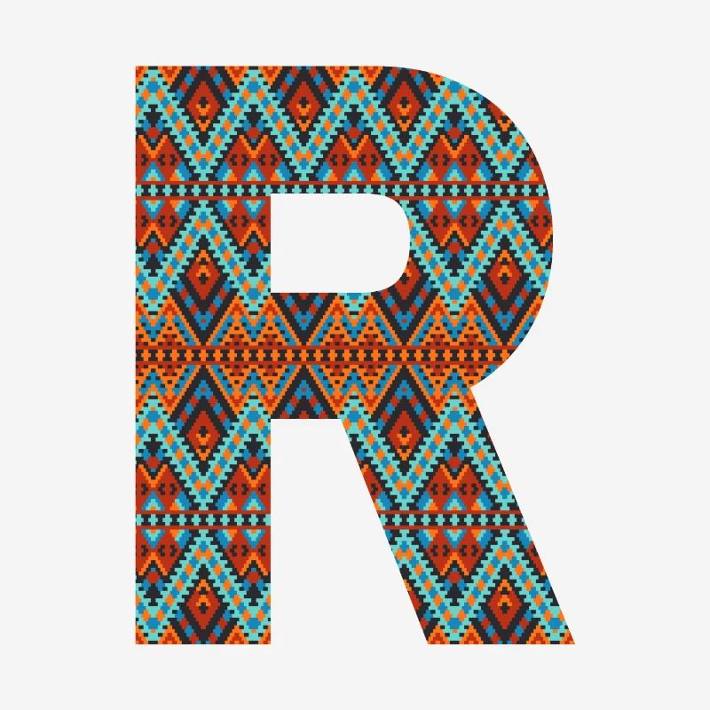 Buchstabe R- Boho-Design, buntes Monogramm