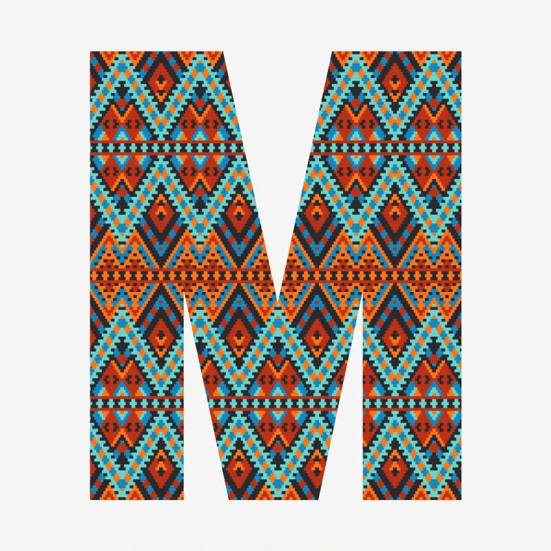 Buchstabe M- Boho-Design, buntes Monogramm