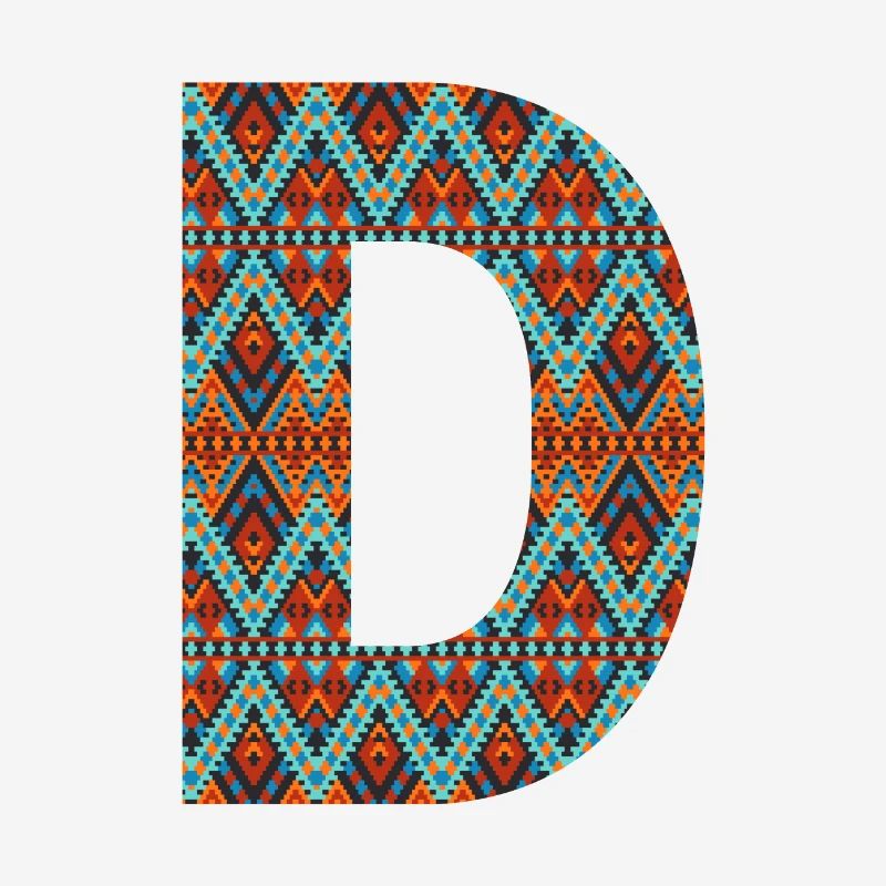 Buchstabe D- Boho-Design, Buntes Monogramm