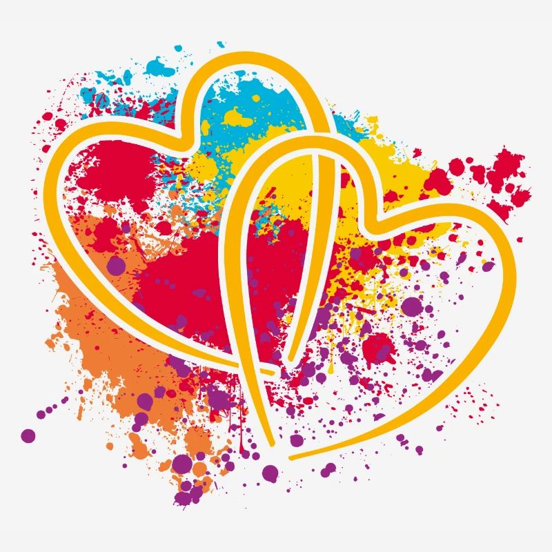 Deux cœurs entrelacés sur des éclaboussures de couleur