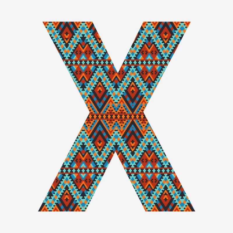 Buchstabe X- Boho-Design, buntes Monogramm