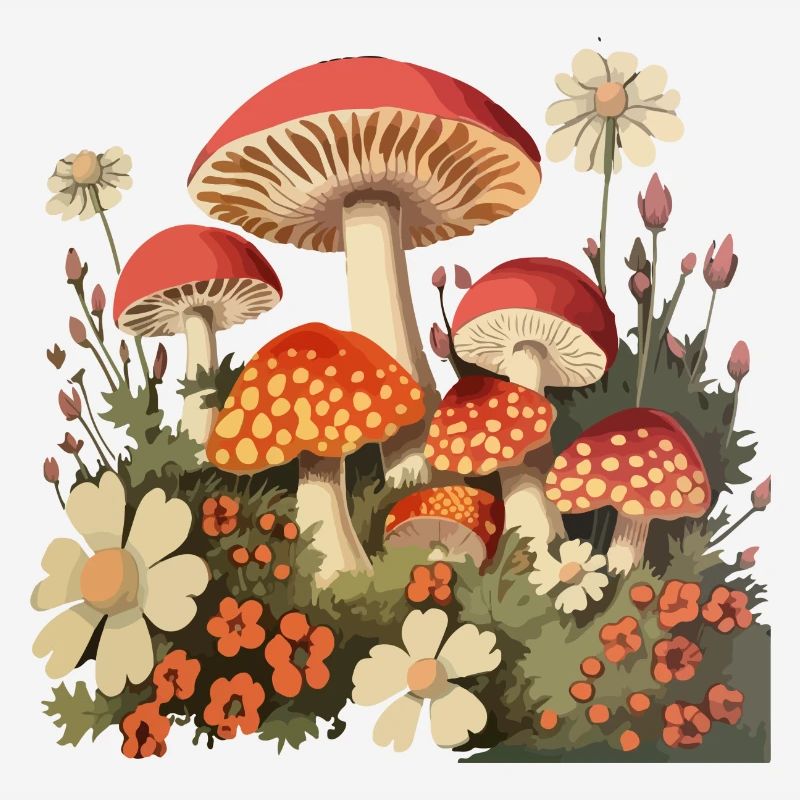 Champignons et fleurs