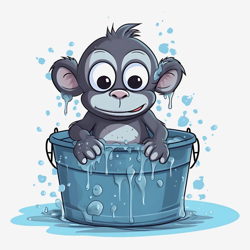 Ein Affe, der in einer Wasserwanne sitzt