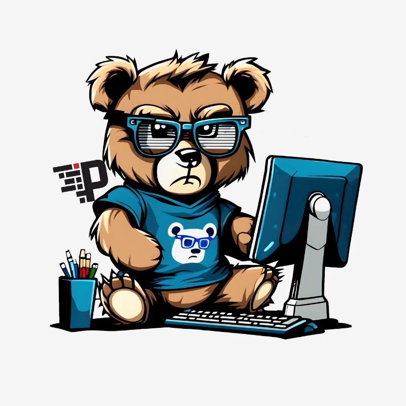 Angry little teddy bear who is a developer.