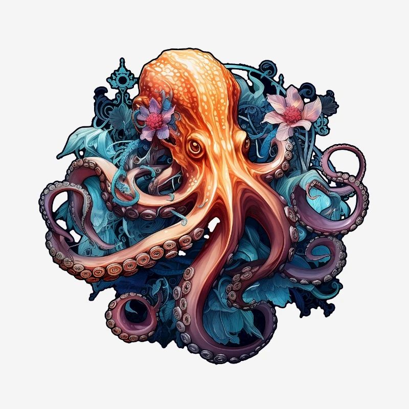 Wunderschöner Oktopus mit Blumen Boho Style