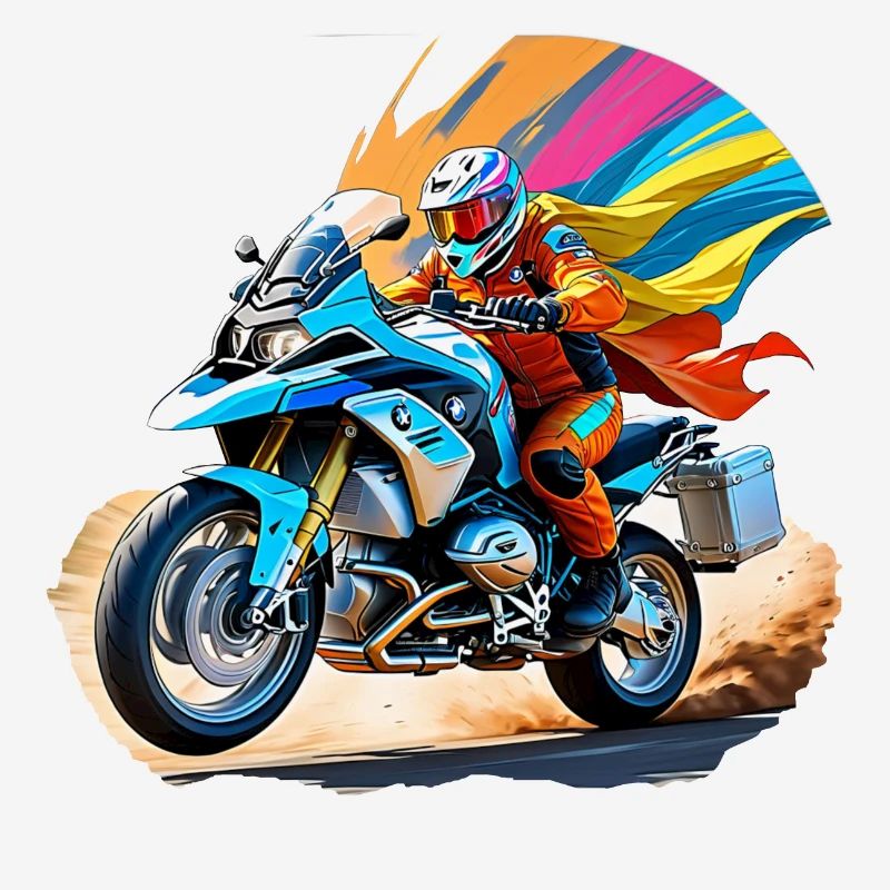 Comic Held auf Motorrad