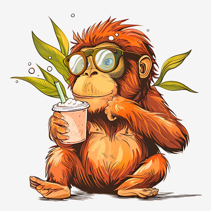 Funny monkey with cool drink