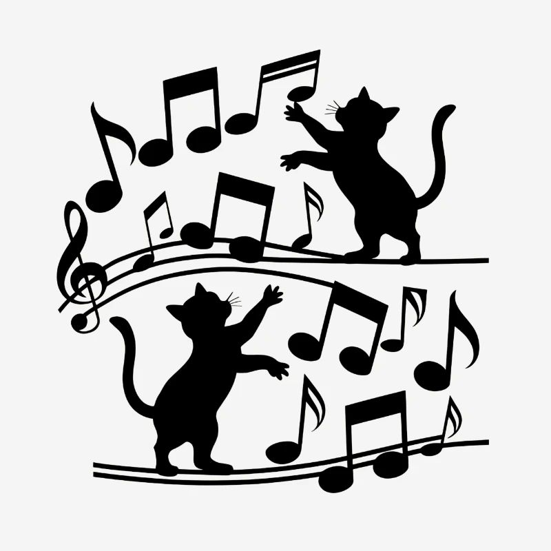 Black cats pattern playing with musical note