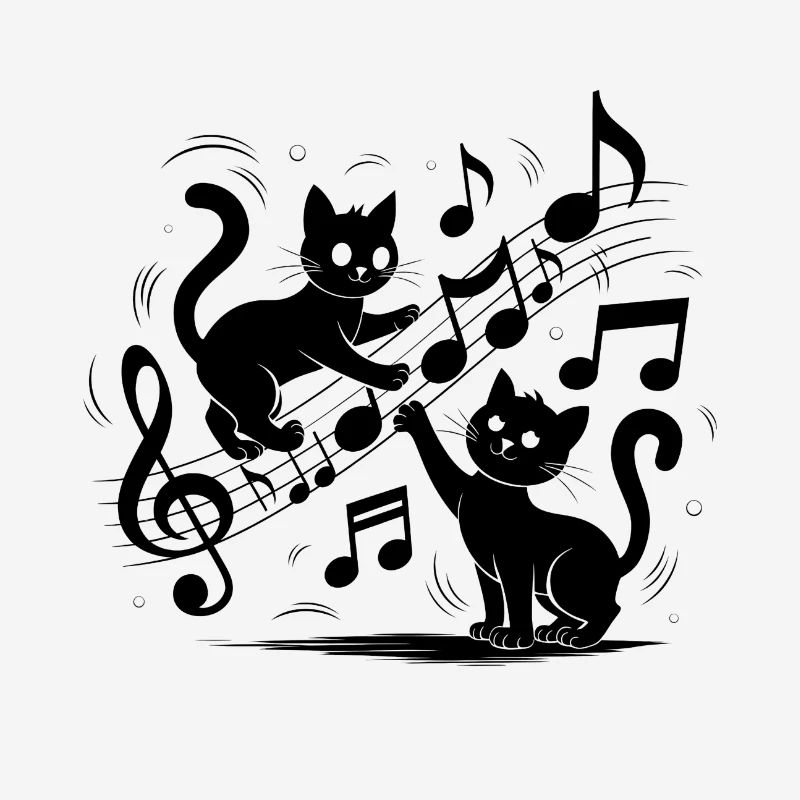 Black cats pattern playing with musical note