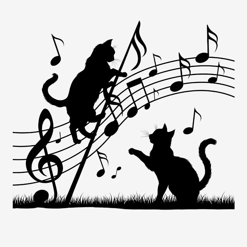 Black cats pattern playing with musical note