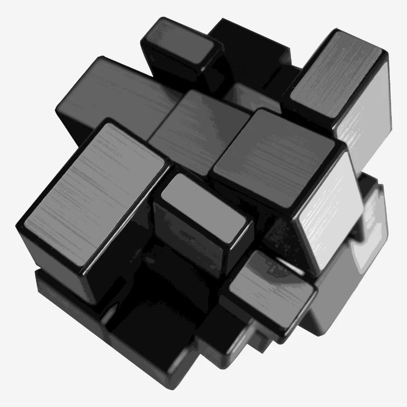 cube déstructuré gris argent en perspective