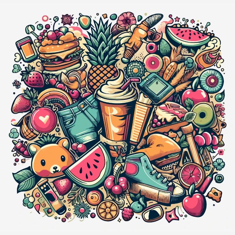 Collage coloré de délices et d’objets d’été