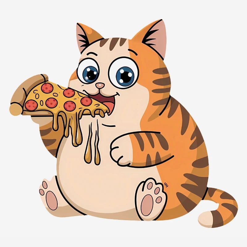 Drôle de chat potelé mangeant de la pizza restauration rapide