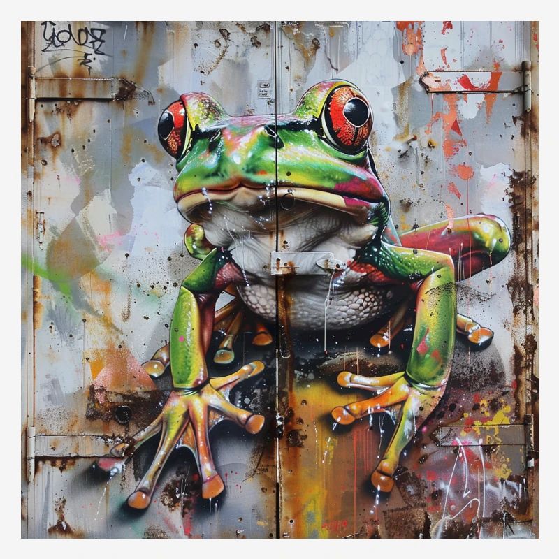 Graffiti green frog rusty surface
