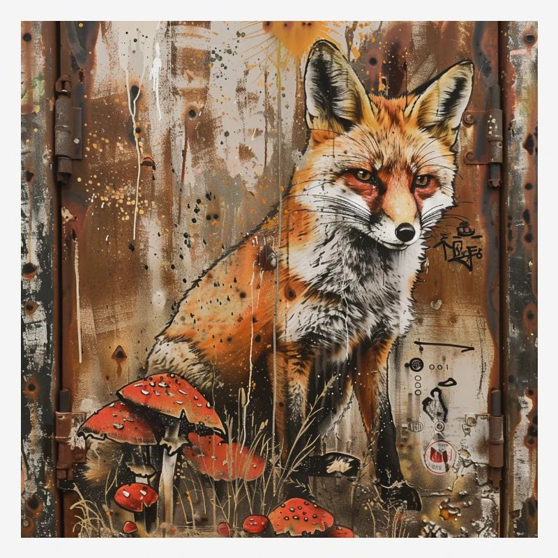 Graffiti Fox Toadstools Rust Metal Street Art