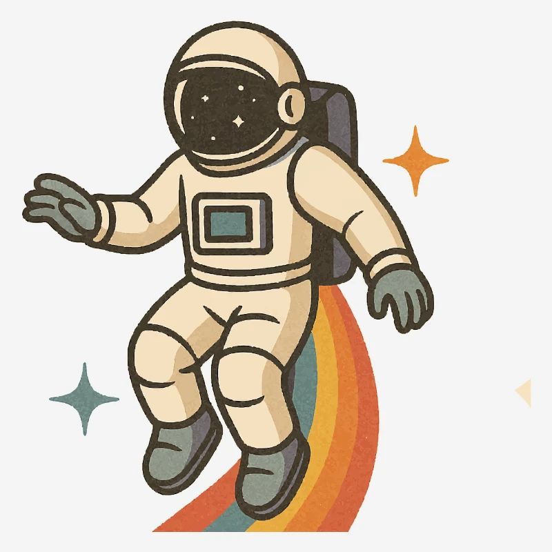 Astronaute avec arc-en-ciel – Rêve spatial rétro