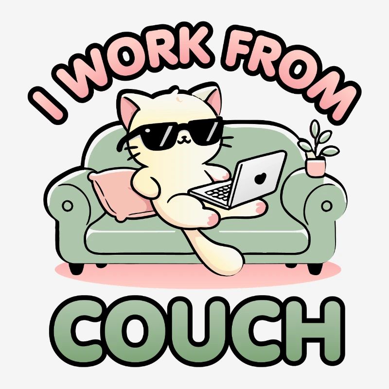 I Work From Couch – Lazy Cat Remote Worker Design