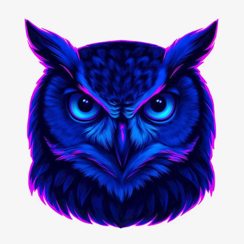 Neonblaue Eule mit intensivem Blick