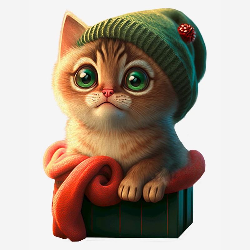 cozy kitten with knitted hat in a box