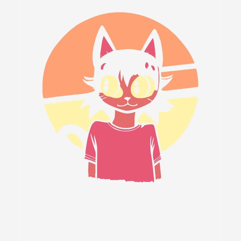 halb Anime Mädchen halb retro Katze