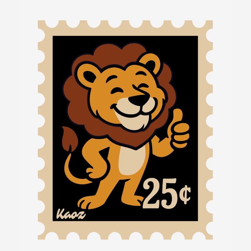 Friendly Lion on a Postage Stamp