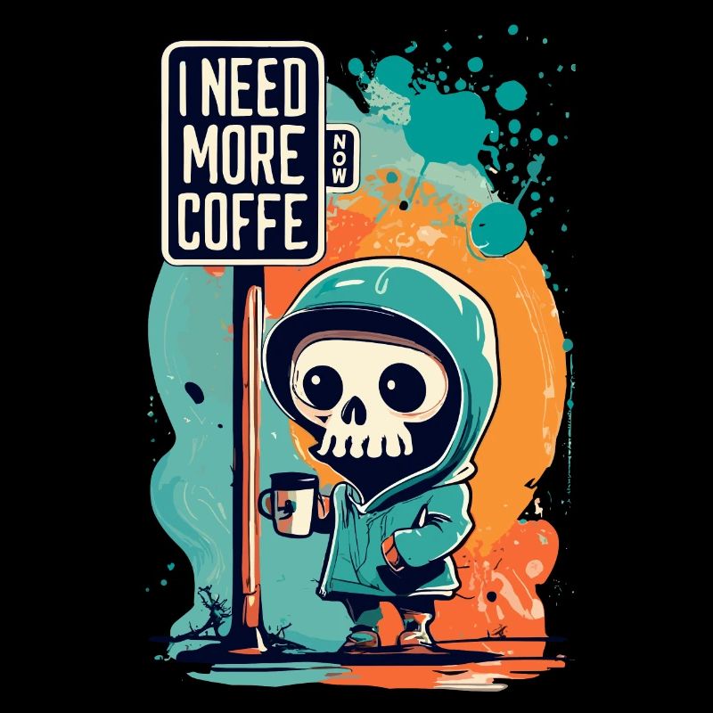 Skeleton Skull I NEED MORE COFFEE Coffee Saying