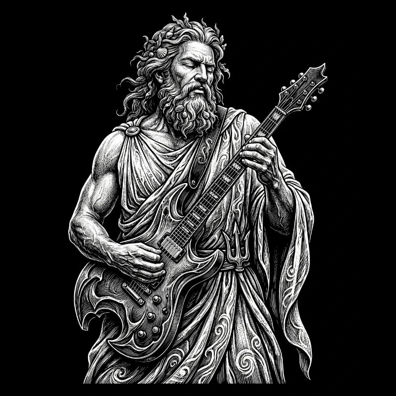 Poseidon plays guitar