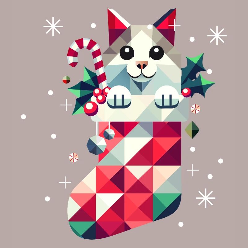 Chat mignon dans un bas de Noël coloré