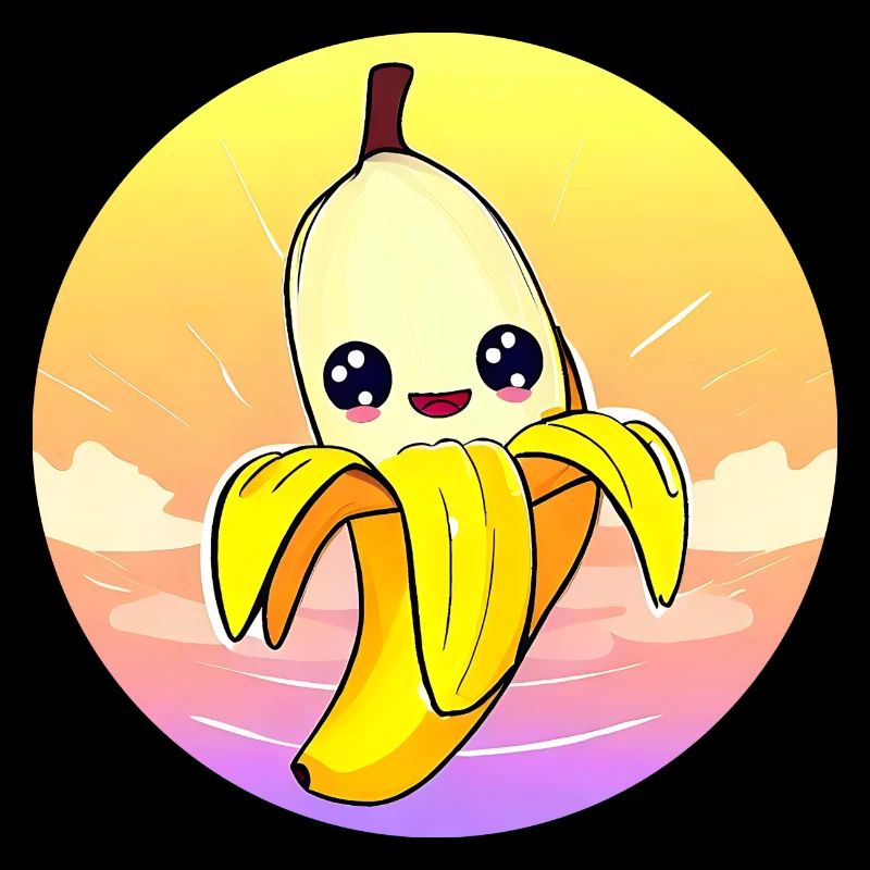 Banane kawaii douce dans le style coucher du soleil