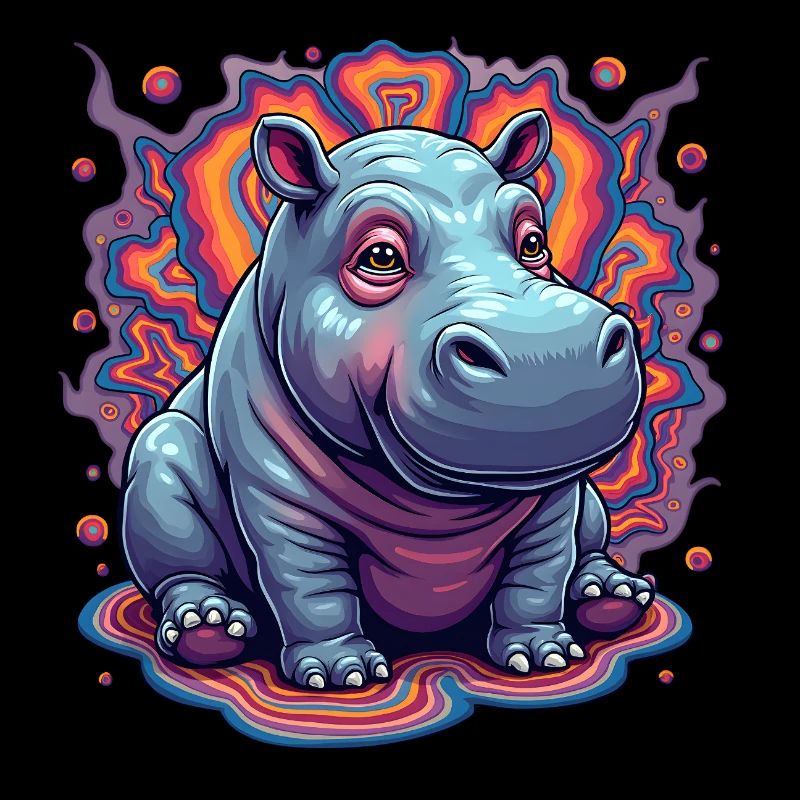 Hippopotame mignon | Hippopotame arc-en-ciel coloré