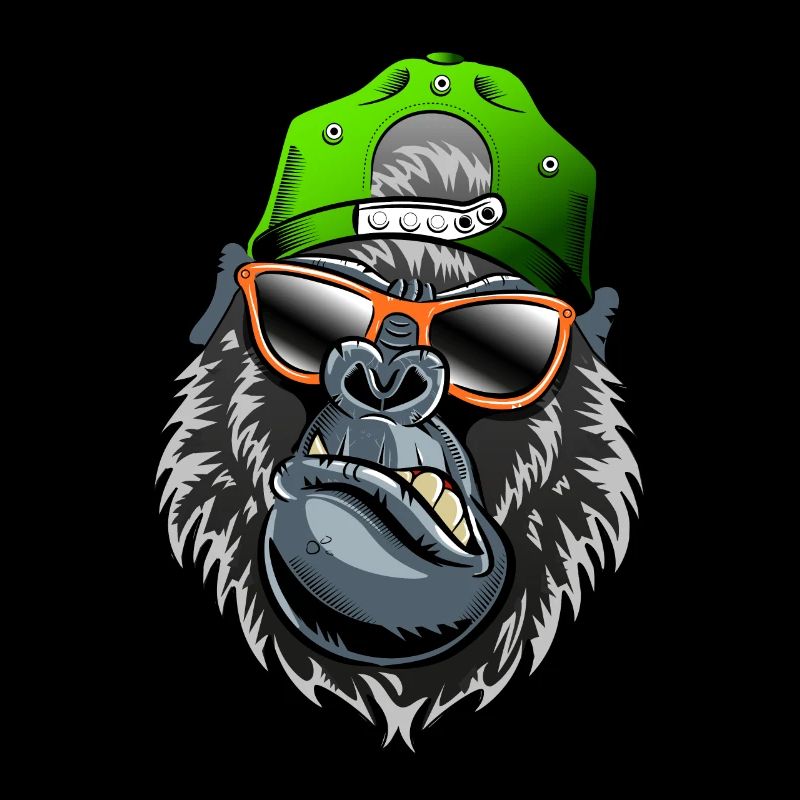 Gorilla or monkey with baseball cap, sunglasses