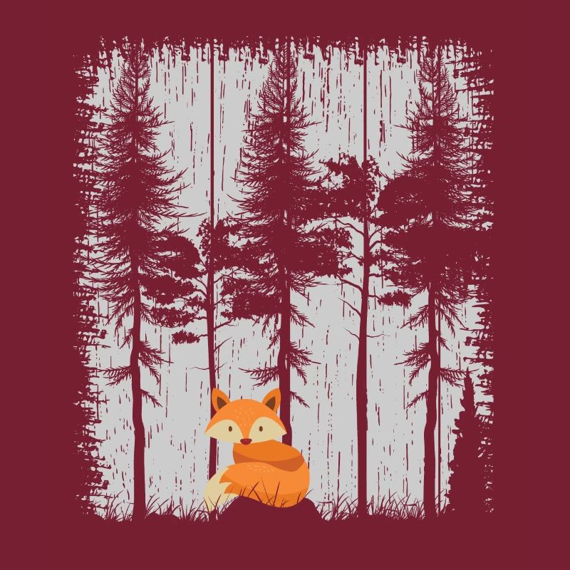Sweet Fox in the Forest Retro Pattern Vintage Tree Forest