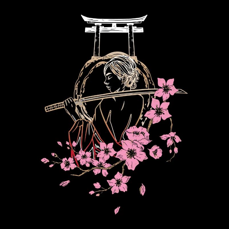 Japanese samurai with cherry blossoms and sakura
