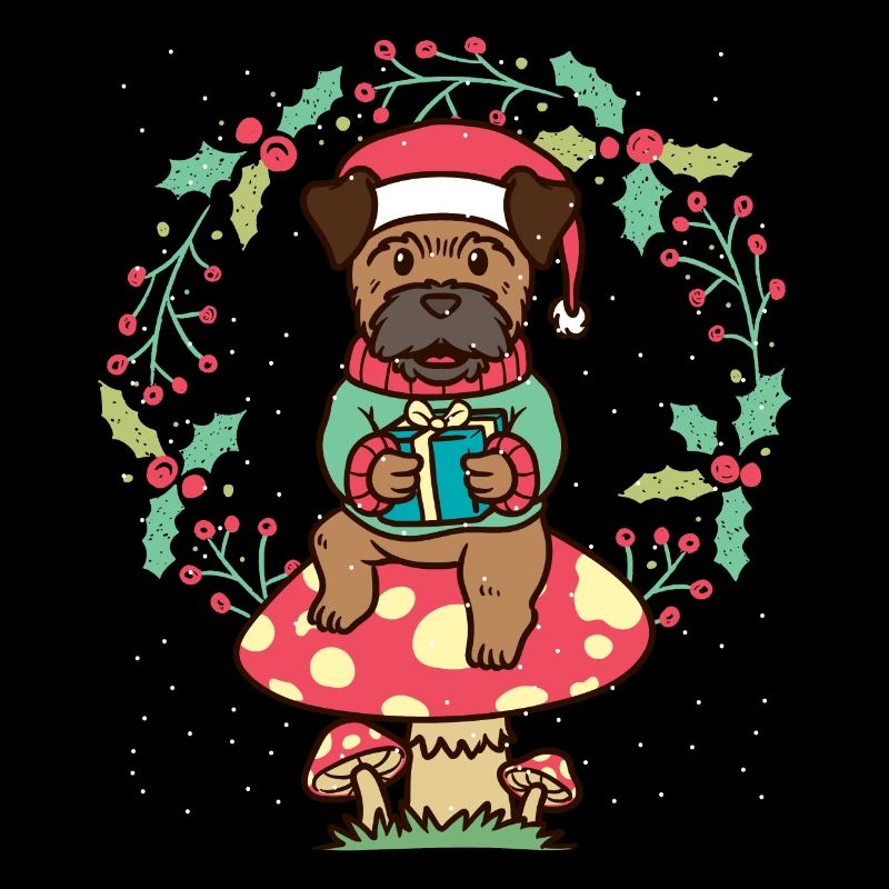Border Terrier Hund Auf Pilz Weihnachtskranz