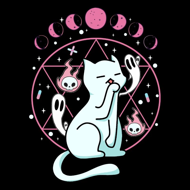 Kawaii Pastel Goth Cat Ghost Witch Moon Phase