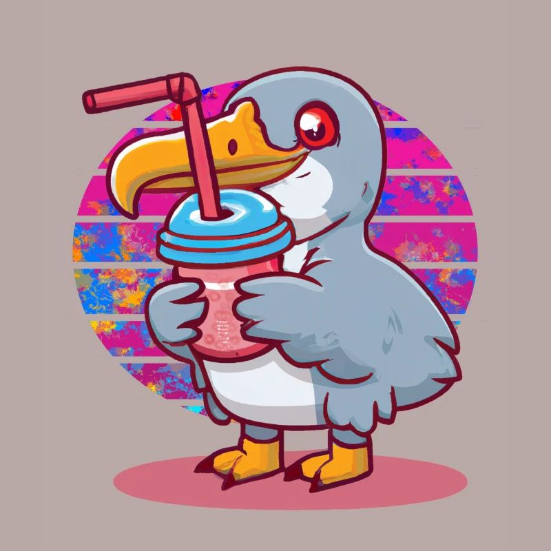 Shoebill stork drinks bubble tea