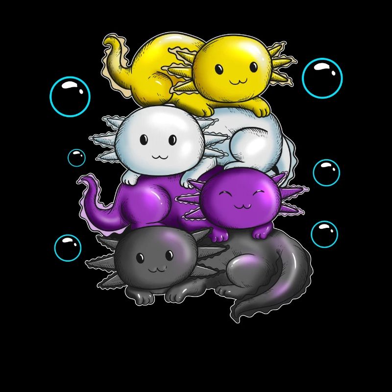 Four newts Axolotl cuddle under water