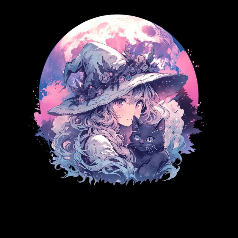 Moon Witch Cat Cute Creepy Witchcraft Kawaii Paste
