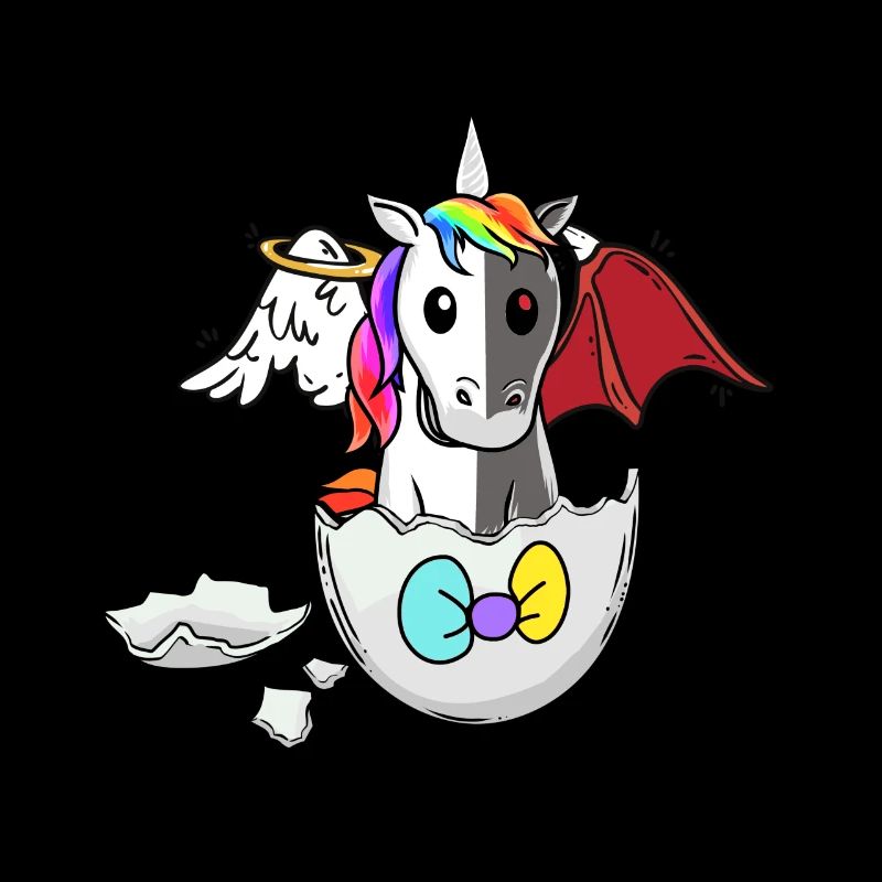 Baby Einhorn Geburt Engel Teufel satanisch Ei