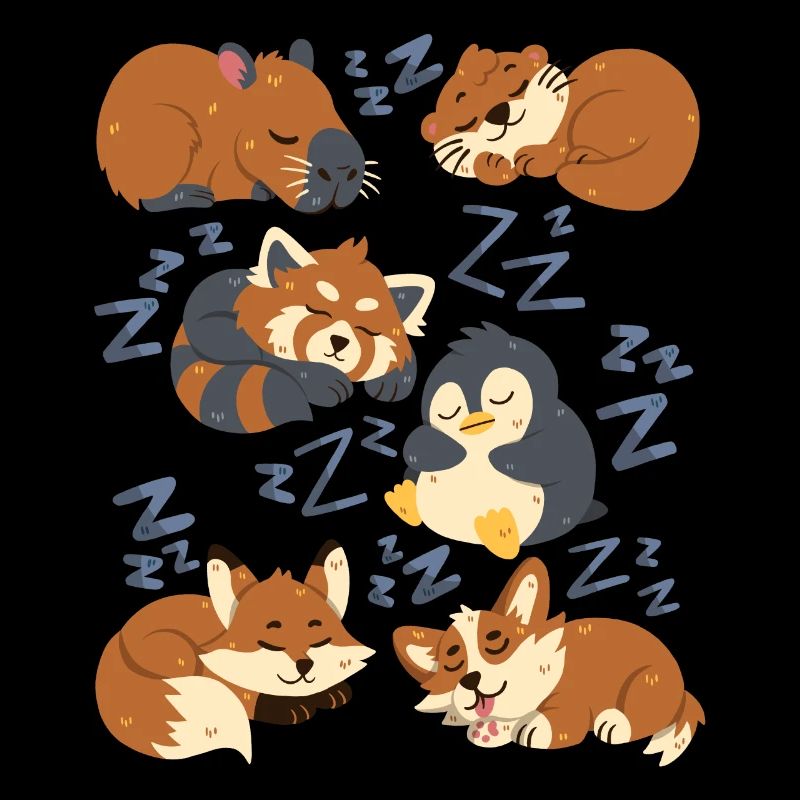 Sleeping animals: capybara, fox, corgi, otter